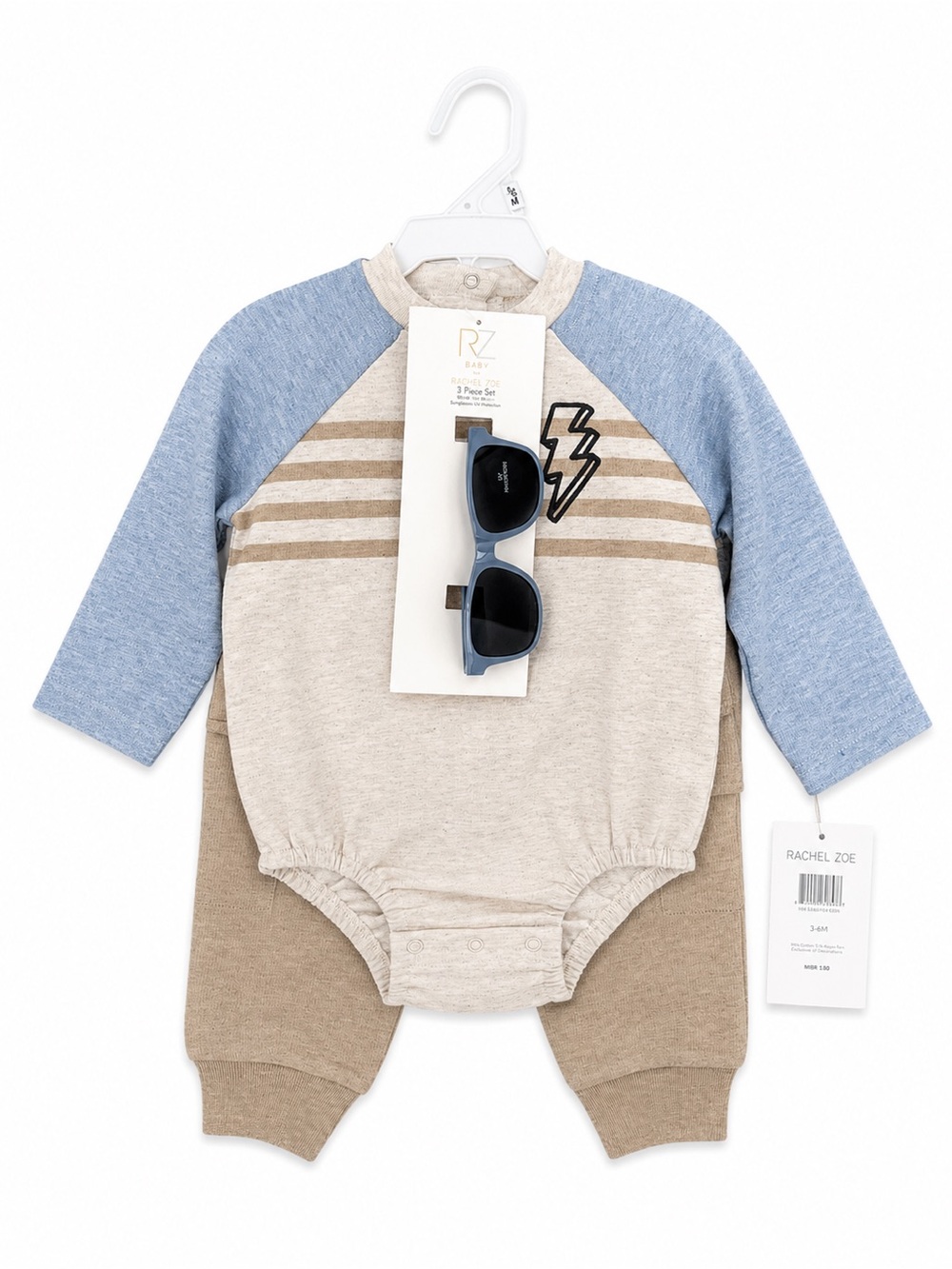 NEW - 3PC Rachel Zoe Baby Boy Lightning Bolt Onesie, Joggers & Sunglasses